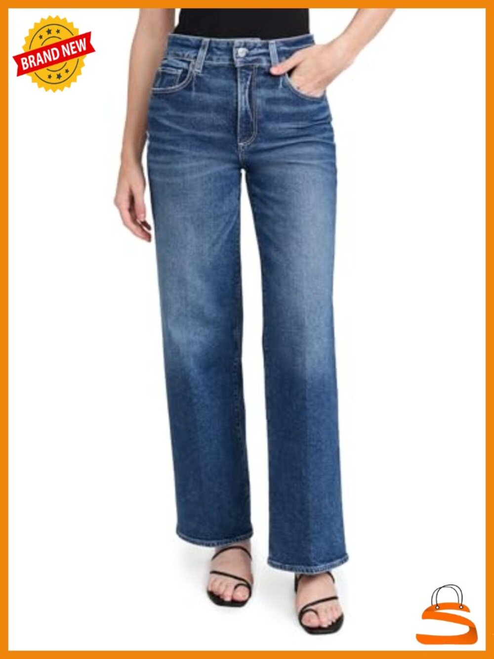 Women's High Rise Wide Leg Jeans with Light Distressing